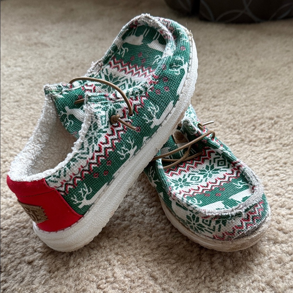 Hey Dude Festive Green and Red Kids Sneakers